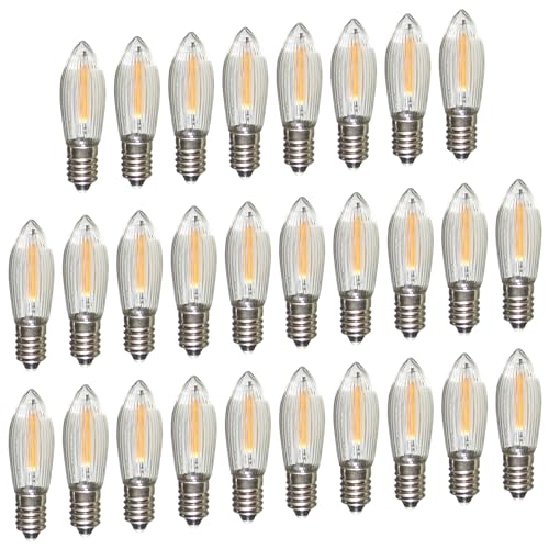 Erzgebirgslicht - AUSWAHL - 28 Stück LED Filament Topkerze 34 V 0,2 W für 7 Brennstellen E10 Riffelkerze Ersatzbirne Glühbirne Glühlämpchen für Lichterketten Pyramide Schwibbogen von Erzgebirgslicht Glück Auf