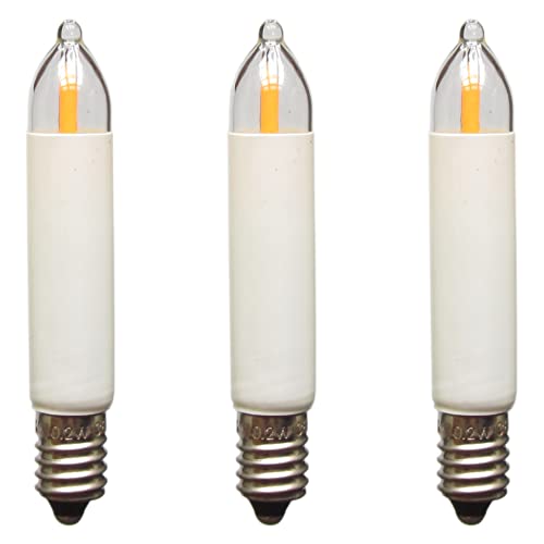 Erzgebirgslicht - AUSWAHL - 3 Stück LED Filament Kleinschaftkerze 12V 0,2W E10 für 20 Brennstellen Ersatzbirne Glühbirne Minischaftkerze Glühlämpchen für Lichterketten Pyramide und Schwibbogen von Erzgebirgslicht Glück Auf