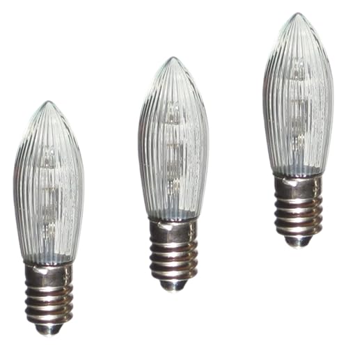Erzgebirgslicht - AUSWAHL - 3 Stück LED Topkerze 8-55 V 0,1-0,2 W für 4-28 Brennstellen E10 Riffelkerze Ersatzbirne Glühbirne Glühlämpchen für Lichterketten Pyramide Schwibbogen von Erzgebirgslicht Glück Auf