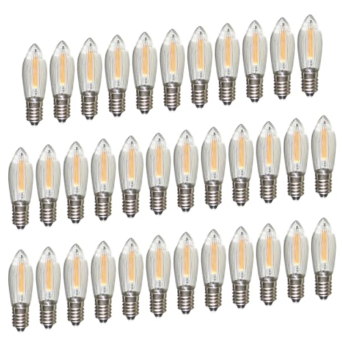 Erzgebirgslicht - AUSWAHL - 35 Stück LED Filament Topkerze 34 V 0,2 W für 7 Brennstellen E10 Riffelkerze Ersatzbirne Glühbirne Glühlämpchen für Lichterketten Pyramide Schwibbogen von Erzgebirgslicht Glück Auf