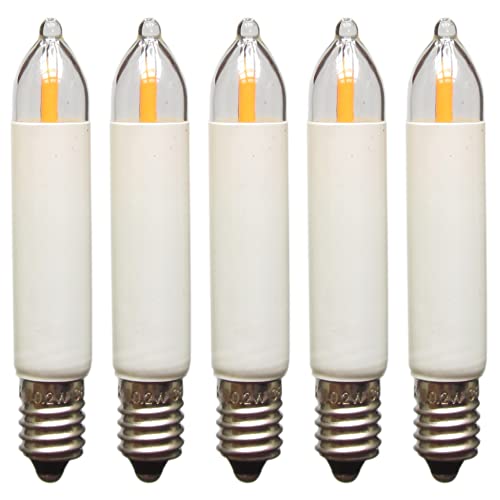 Erzgebirgslicht - AUSWAHL - 5 Stück LED Filament Kleinschaftkerze 14V 0,2W E10 für 16-17 Brennstellen Ersatzbirne Glühbirne Minischaftkerze Glühlämpchen für Lichterketten Pyramide und Schwibbogen von Erzgebirgslicht Glück Auf
