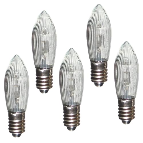 Erzgebirgslicht - AUSWAHL - 5 Stück LED Topkerze 8-55 V 0,1-0,2 W für 4-28 Brennstellen E10 Riffelkerze Ersatzbirne Glühbirne Glühlämpchen für Lichterketten Pyramide Schwibbogen von Erzgebirgslicht Glück Auf