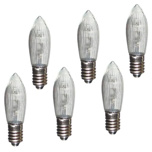 Erzgebirgslicht - AUSWAHL - 6 Stück LED Topkerze 8-55 V 0,1-0,2 W für 4-28 Brennstellen E10 Riffelkerze Ersatzbirne Glühbirne Glühlämpchen für Lichterketten Pyramide Schwibbogen von Erzgebirgslicht Glück Auf
