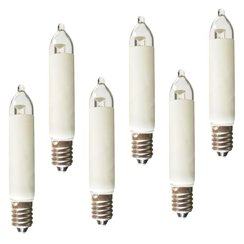 Erzgebirgslicht - AUSWAHL - 6er Set - LED Kleinschaftkerze 8-55V 0,1-0,2 W - Ø 11 mm, Länge 65 mm- für INNEN - Ersatzlampe für Schwibbogen u. Lichterketten - warmweiß - elfenbein von Erzgebirgslicht Glück Auf