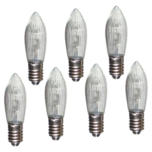 Erzgebirgslicht - AUSWAHL - 7 Stück LED Topkerze 8-55 V 0,1-0,2 W für 4-28 Brennstellen E10 Riffelkerze Ersatzbirne Glühbirne Glühlämpchen für Lichterketten Pyramide Schwibbogen von Erzgebirgslicht Glück Auf