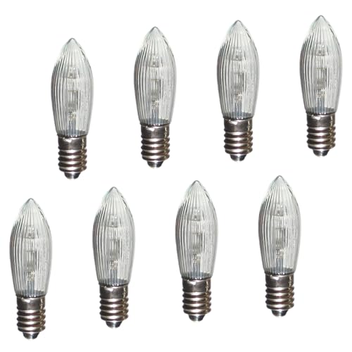 Erzgebirgslicht - AUSWAHL - 8 Stück LED Topkerze 8-55 V 0,1-0,2 W für 4-28 Brennstellen E10 Riffelkerze Ersatzbirne Glühbirne Glühlämpchen für Lichterketten Pyramide Schwibbogen von Erzgebirgslicht Glück Auf
