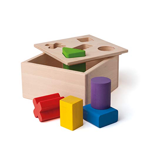 Erzi 42510 Sortierbox aus Holz, Lernmaterial, Benennen von Formen und Farben, Feinmotorik von Erzi