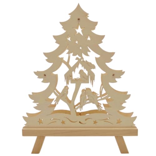 Erzwelt - Standleuchte 3D – Holz-Deko für Weihnachten – Fensterbeleuchtung – Original Erzgebirge Weihnachtsdeko – leuchtende Fensterdekoration mit Motiv Vogelhaus – 35 x 27 x 5 cm von Erzwelt