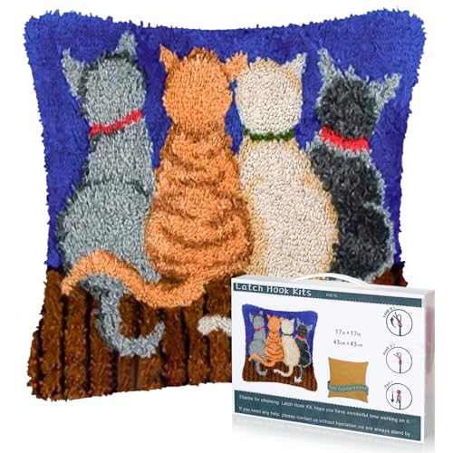EsLuker.ly Katze Knüpfkissen Set Zum Selber Knüpfen für Erwachsene und Anfänger, DIY Kissenbezug mit Knüpfhaken-Set Latch Hook Cushion Kit, Kreatives Basteln Ideal für Home Decor 43x43cm EsLuker.ly Katze Knüpfkissen Set Zum Selber Knüpfen für Erwachsene und Anfänger, DIY Kissenbezug mit Knüpfhaken-Set Latch Hook Cushion Kit, Kreatives Basteln Ideal für Home Decor 43x43cm von EsLuker.ly