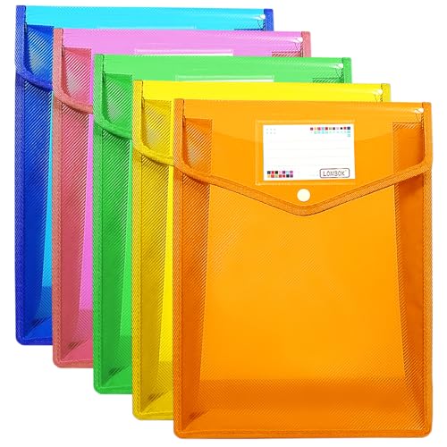 5 Stück Dokumententasche A4 Kunststoff Dokumententasche Sammelmappen Projektmappen mit Druckknopf Wasserdicht Sichttasche Dokumenten Speicherung für Reise Büro Schule (5 Farben) von Esayeefo