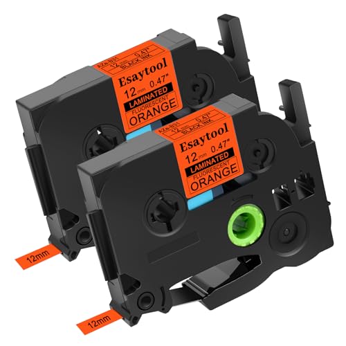 Esaytool Klebeband, kompatibel mit P-Touch TZeB31, TZB31, TZe-B31, Schwarz auf fluoreszierendem Orange, laminiert, 12 mm x 5 m, für PTH110, PTD210, PTD600, PT-P710BT, PTD400AD PT-D450, 2 Stück von Esaytool