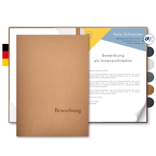 5 Stück 2-teilige Bewerbungsmappen Esclusiva® Classic-plus in Kupfer mit 1 Klemmschiene // in 1A-Premium-Qualität mit hochwertiger Flach-Prägung "BEWERBUNG" // Produkt-Design von "Mario Lemani" von Esclusiva