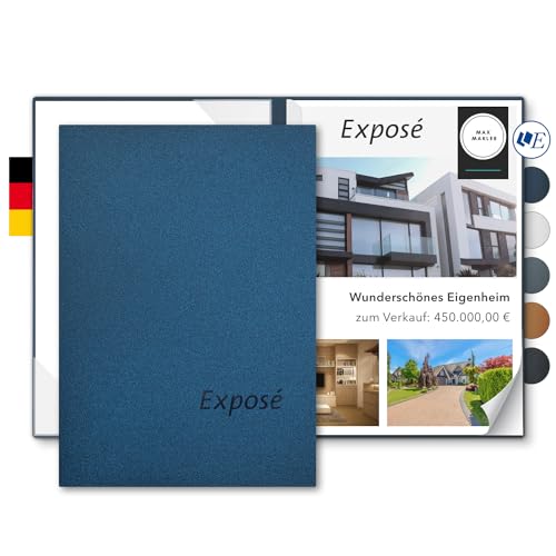 Exposémappe A4 Metallic-Effekt - Esclusiva® Classic-plus - mit Prägung Exposé - für Ihre hochwertige Objekt-Präsentation mit Metallic-Effekt - Immobilien-Makler Expose-Mappe (Nachtblau, 8 Stück) von Esclusiva