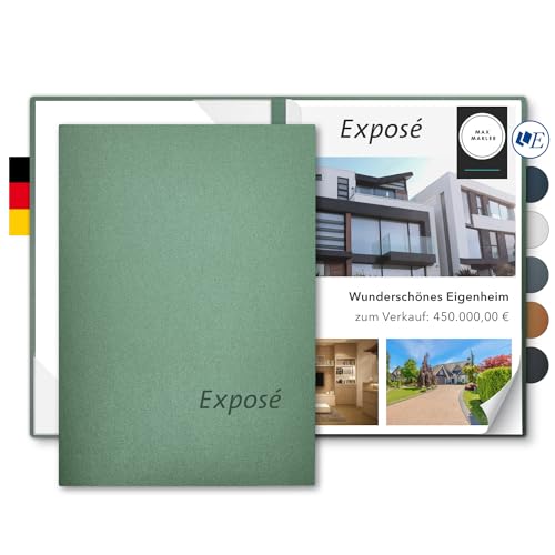 Exposémappe A4 Metallic-Effekt - Esclusiva® Classic-plus - mit Prägung Exposé - für Ihre hochwertige Objekt-Präsentation mit Metallic-Effekt - Immobilien-Makler Expose-Mappe (Smaragdgrün, 8 Stück) von Esclusiva