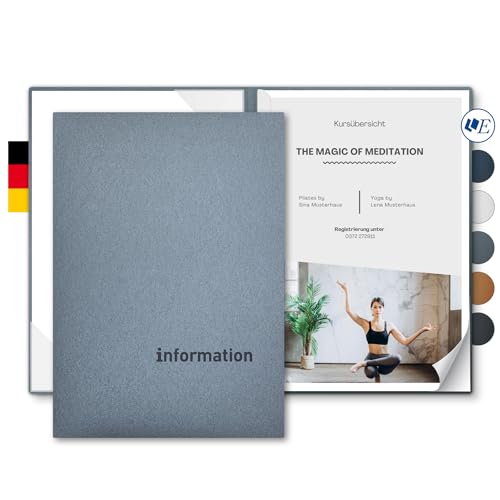 Informationsmappe A4 Metallic-Effekt - Esclusiva® Classic-plus - mit Prägung ‚information‘ - für Gäste oder Mitarbeiter - hochwertige Informations-Präsentation aus Karton (Zink, 8 Stück) von Esclusiva