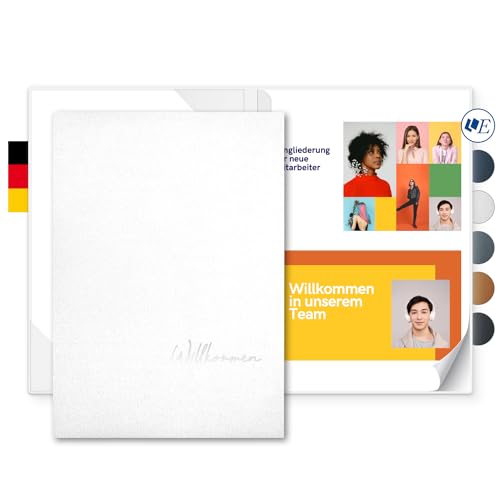 Willkommensmappe A4 Metallic-Effekt - Esclusiva® Classic-plus - mit Prägung 'Willkommen' - Karton Übergabemappen metallisch - Begrüßungsmappe für Mitarbeiter & Gäste (Kristallweiß, 8 Stück) von Esclusiva