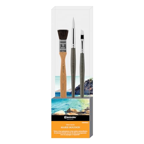 Escoda Aquarellfarben, Künstler-Set, Marie Boudon, Größe 9, 10, 14, 3 Pinsel, synthetisch, imitierend, weiß, Toray + Tendo, meliert, eckig, rund, spitz Escoda Aquarellfarben, Künstler-Set, Marie Boudon, Größe 9, 10, 14, 3 Pinsel, synthetisch, imitierend, weiß, Toray + Tendo, meliert, eckig, rund, spitz von Escoda