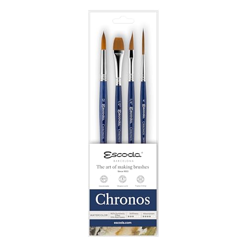 Escoda Chronos Series Professionelles Künstler-Aquarell-Pinsel-Set, Kunstfaser-Mix, 4-teiliges Set von Escoda