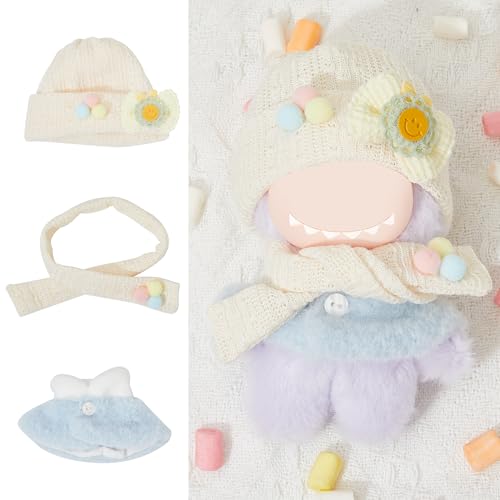Esdallina Kleidung für Puppe, 17 cm, weicher flauschiger Schal, Schal, mit lächelndem Gesicht, Haarspange, niedliches Outfit zum Verkleiden, keine Puppe von Esdallina
