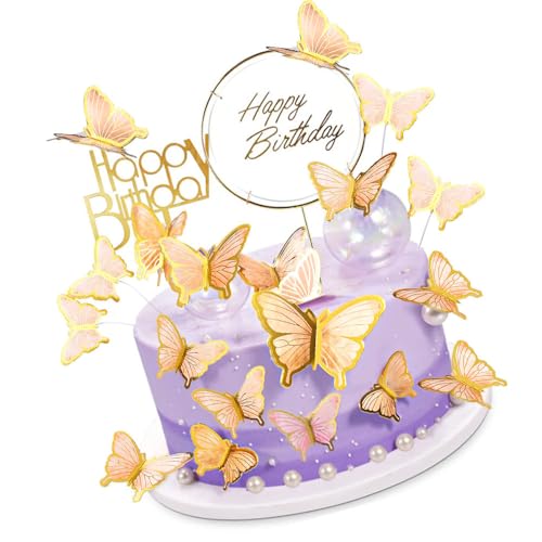 22 Stück Schmetterlinge Cupcake Topper, Mädchen Dekoration für Geburtstagsfeier, Hochzeit, Babyparty, Hochzeitstag (Orange) von Esforzarse