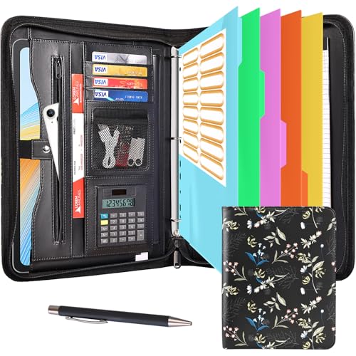 Eshow Portfolio-Organizer – 3-Ringbuch mit Reißverschluss, veganes Leder, Business-Padfolio-Mappe mit Notizblock, inklusive 5 farbigen Schutzfolien für Dokumente, Akten für Männer und Frauen Eshow Portfolio-Organizer – 3-Ringbuch mit Reißverschluss, veganes Leder, Business-Padfolio-Mappe mit Notizblock, inklusive 5 farbigen Schutzfolien für Dokumente, Akten für Männer und Frauen von Eshow