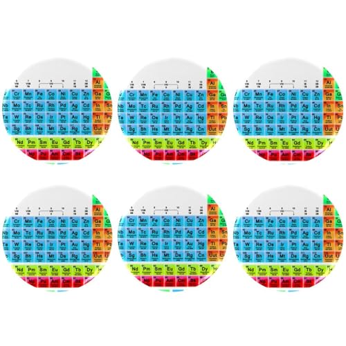 Eslifey 6 Stück 5,6 cm Knopfabzeichen mit Anstecknadel, Periodensystem der Elemente, runde Bastelknöpfe für Bastelbedarf, DIY-Abzeichen, Anstecknadeln, Schulprojekte von Eslifey