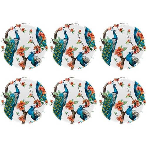 Eslifey 6 Stück 5,6 cm Knopfabzeichen mit Anstecknadel, Pfauenständer, Zweige und Blumen, runde Bastelknöpfe für Bastelbedarf, DIY-Abzeichen, Anstecknadeln, Schulprojekte von Eslifey