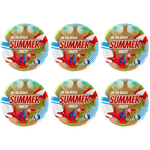Eslifey 6 Stück 5,6 cm Knopfabzeichen mit Anstecknadel, Sommer, Strand, runde Bastelknöpfe für Bastelbedarf, DIY-Abzeichen, Anstecknadeln, Schulprojekte von Eslifey