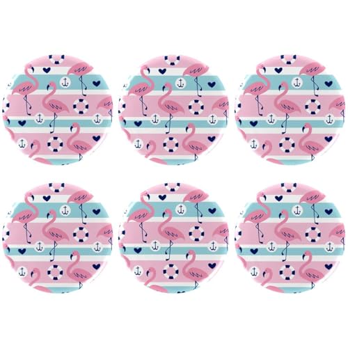 Eslifey 6 Stück 5,6 cm Knopfabzeichen mit Anstecknadel, Sommer-Flamingo-Ankerring, Herzmuster, runde Bastelknöpfe für Bastelbedarf, DIY-Abzeichen, Anstecknadeln, Schulprojekte von Eslifey