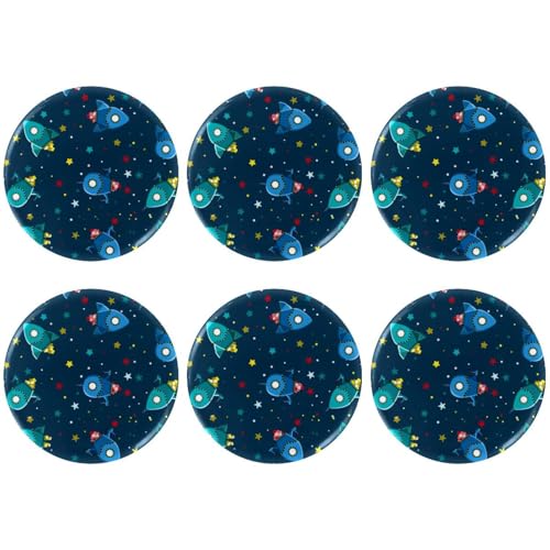 Eslifey 6 Stück 5,6 cm Knopfabzeichen mit Anstecknadel, Universum, Raumschiff, Sterne, Muster, runde Bastelknöpfe für Bastelbedarf, DIY-Abzeichen, Anstecknadeln, Schulprojekte von Eslifey