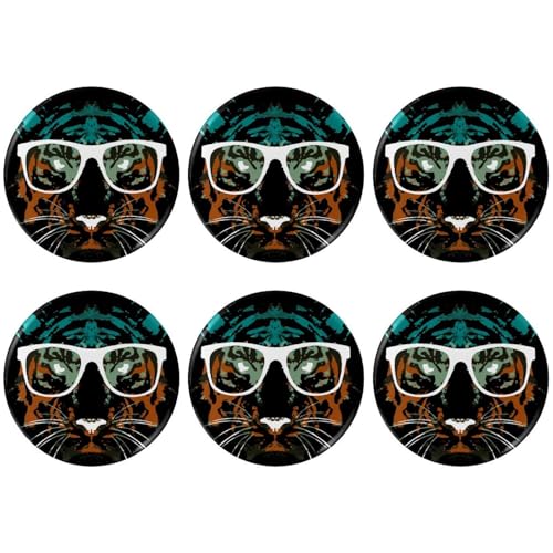 Eslifey 6 Stück 5,6 cm Knopfabzeichen mit Anstecknadel, modischer Hipster-Tiger mit Brille, runde Bastelknöpfe für Bastelbedarf, DIY-Abzeichen, Anstecknadeln, Schulprojekte von Eslifey