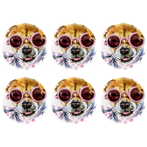 Eslifey 6 Stück 5,6 cm Knopfabzeichen mit Anstecknadel, niedlicher Hund mit Brille, Schal, runde Bastelknöpfe für Bastelbedarf, DIY-Abzeichen, Anstecknadeln, Schulprojekte von Eslifey