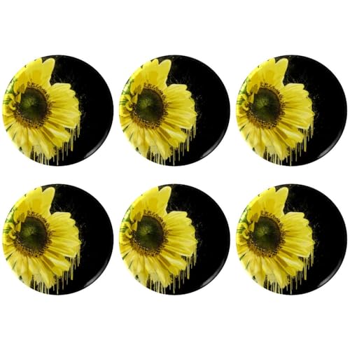 Eslifey 6 Stück 5,6 cm Knopfabzeichen mit Anstecknadel, schwarze Sonnenblume, runde Bastelknöpfe für Bastelbedarf, DIY-Abzeichen, Anstecknadeln, Schulprojekte von Eslifey