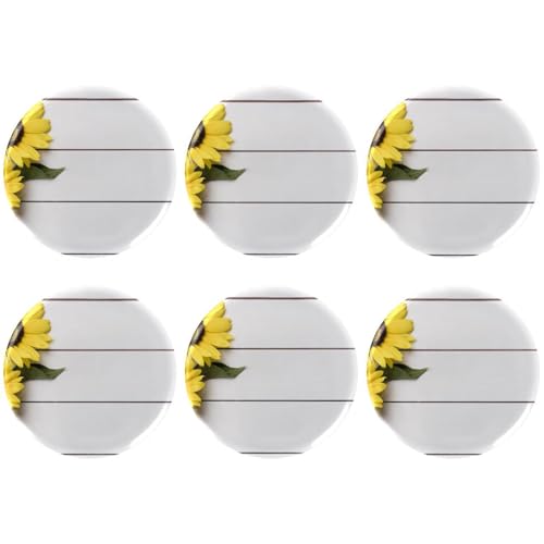 Eslifey 6 Stück 5,6 cm Knopfabzeichen mit Anstecknadel, zwei frische Sonnenblumen auf Holzplanken-Hintergrund, runde Bastelknöpfe für Bastelbedarf, DIY-Abzeichen, Anstecknadeln, Schulprojekte von Eslifey