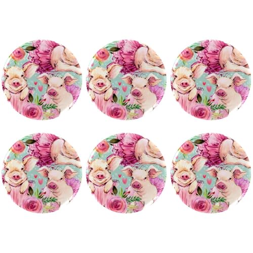 Eslifey 6 Stück 5,6 cm große Knöpfe mit Anstecknadel, Aquarell, niedliches rosa Schwein, Blumendruck, runde Bastelknöpfe für Bastelbedarf, DIY-Abzeichen, Anstecknadeln, Schulprojekte von Eslifey