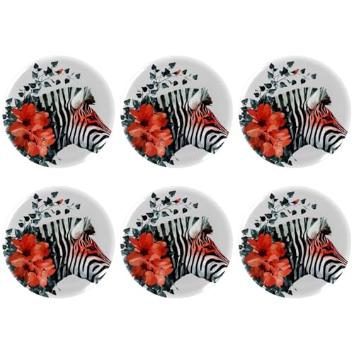 Eslifey 6 Stück 5,6 cm große Knöpfe mit Anstecknadel, Aquarell-Zebra mit roten Blumen, runde Bastelknöpfe für Bastelbedarf, DIY-Abzeichen, Anstecknadeln, Schulprojekte von Eslifey