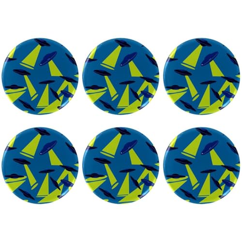 Eslifey 6 Stück 5,6 cm große Knöpfe mit Anstecknadel, Cartoon-Design, lustige Galaxie, UFO-Muster, runde Bastelknöpfe für Bastelbedarf, DIY-Abzeichen, Anstecknadeln, Schulprojekte von Eslifey