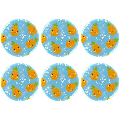 Eslifey 6 Stück 5,6 cm große Knöpfe mit Anstecknadel, Cartoon-gelbe Ananas-blaue runde Bastelknöpfe für Bastelbedarf, DIY-Abzeichen, Anstecknadeln, Schulprojekte von Eslifey