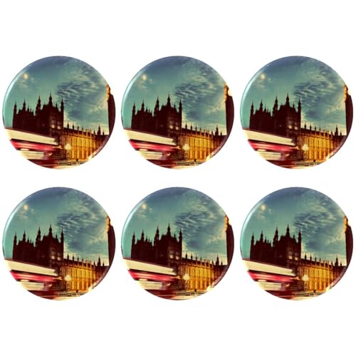 Eslifey 6 Stück 5,6 cm große Knöpfe mit Anstecknadel, London The Big Ben Clock Night Landschaft, runde Bastelknöpfe für Bastelbedarf, DIY-Abzeichen, Anstecknadeln, Schulprojekte von Eslifey