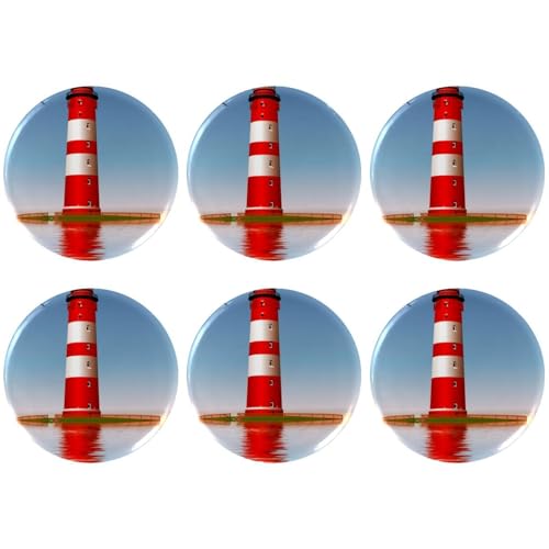 Eslifey 6 Stück 5,6 cm große Knöpfe mit Anstecknadel, Meeresleuchtturm, Strand, runde Bastelknöpfe für Bastelbedarf, DIY-Abzeichen, Anstecknadeln, Schulprojekte von Eslifey