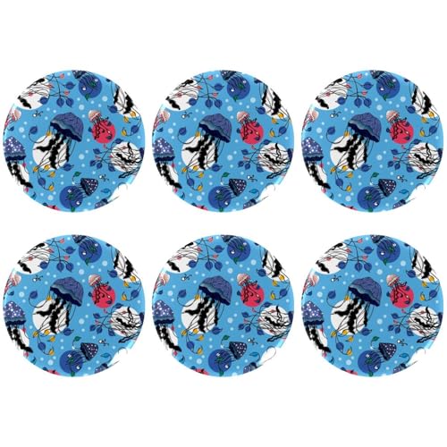 Eslifey 6 Stück 5,6 cm große Knöpfe mit Anstecknadel, Ozeanquallen blau gepunktet, runde Bastelknöpfe für Bastelbedarf, DIY-Abzeichen, Anstecknadeln, Schulprojekte von Eslifey