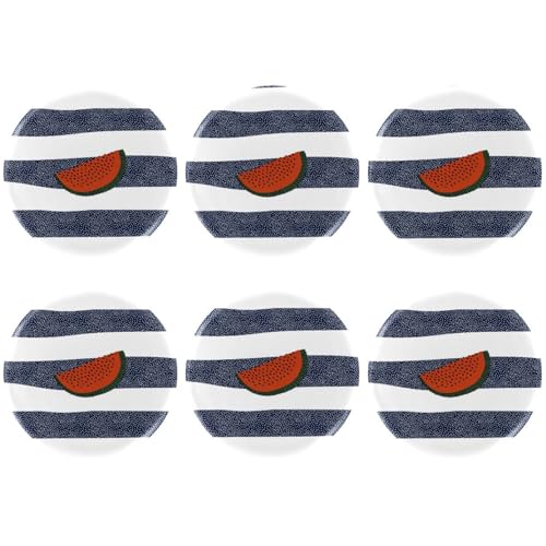 Eslifey 6 Stück 5,6 cm große Knöpfe mit Anstecknadel, Wassermelone auf dunkelblauen und weißen Streifen, runde Bastelknöpfe für Bastelbedarf, DIY-Abzeichen, Anstecknadeln, Schulprojekte von Eslifey