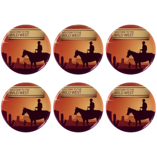 Eslifey 6 Stück 5,6 cm große Knöpfe mit Anstecknadel, Wilder Westen-Cowboy, runde Bastelknöpfe für Bastelbedarf, DIY-Abzeichen, Anstecknadeln, Schulprojekte von Eslifey