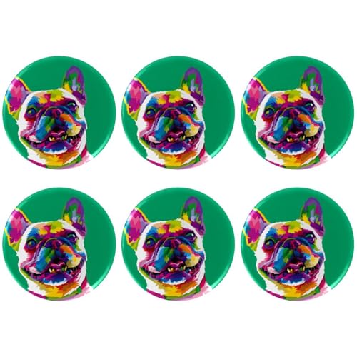 Eslifey 6 Stück 5,6 cm große Knöpfe mit Anstecknadel, bunte französische Bulldogge, runde Bastelknöpfe für Bastelbedarf, DIY-Abzeichen, Anstecknadeln, Schulprojekte von Eslifey