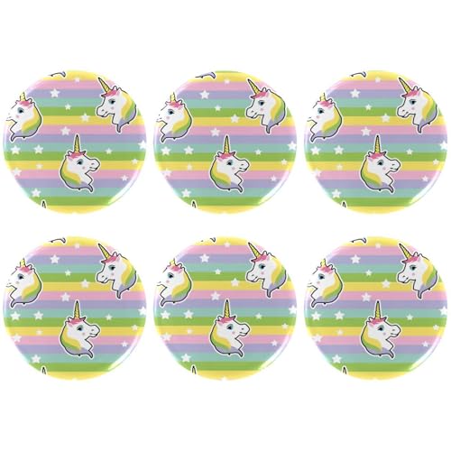 Eslifey 6 Stück 5,6 cm große Knöpfe mit Anstecknadel, buntes Regenbogen-Hipster-Einhorn-Muster, runde Bastelknöpfe für Bastelbedarf, DIY-Abzeichen, Anstecknadeln, Schulprojekte von Eslifey