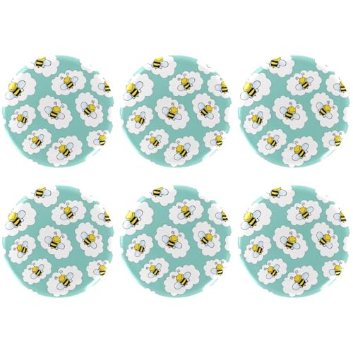 Eslifey 6 Stück 5,6 cm große Knöpfe mit Anstecknadel, gelbe niedliche Bienen, weiße Wolken, blaue runde Bastelknöpfe für Bastelbedarf, DIY-Abzeichen, Anstecknadeln, Schulprojekte von Eslifey
