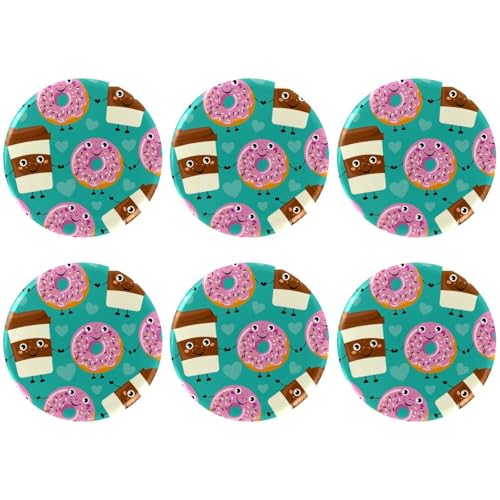 Eslifey 6 Stück 5,6 cm große Knöpfe mit Anstecknadel, lustige Cartoon-Donuts, Kaffeetasse, runde Bastelknöpfe für Bastelbedarf, DIY-Abzeichen, Anstecknadeln, Schulprojekte von Eslifey