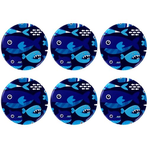 Eslifey 6 Stück 5,6 cm große Knöpfe mit Anstecknadel, marineblau, Unterwasser-Delfin-Muster, runde Bastelknöpfe für Bastelbedarf, DIY-Abzeichen, Anstecknadeln, Schulprojekte von Eslifey