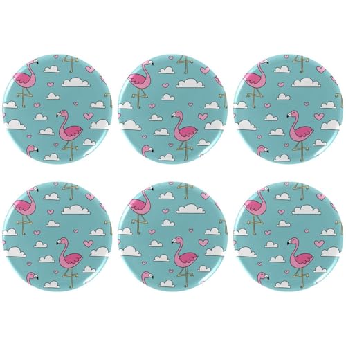 Eslifey 6 Stück 5,6 cm große Knöpfe mit Anstecknadel, rosa Flamingo-Muster, Wolken, blauer Himmel, runde Bastelknöpfe für Bastelbedarf, DIY-Abzeichen, Anstecknadeln, Schulprojekte von Eslifey
