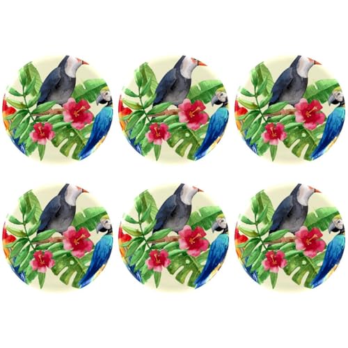 Eslifey 6 Stück 5,6 cm große Knöpfe mit Anstecknadel, tropische Papageien, Tukan, Vögel, Blumen, Palmblätter, runde Bastelknöpfe für Bastelbedarf, DIY-Abzeichen, Anstecknadeln, Schulprojekte von Eslifey